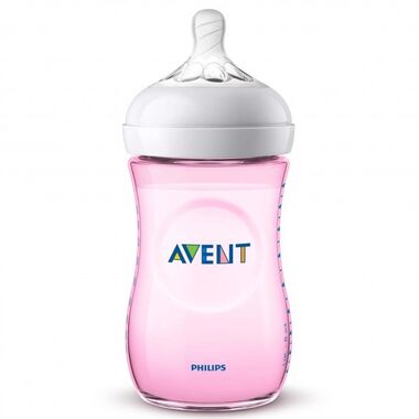 בקבוק נטורל Natural בינוני 260 מ״ל עם פיטמה 1m+ - ורוד Avent