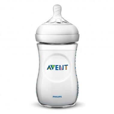 בקבוק נטורל Natural בינוני 260 מ״ל עם פיטמה 1m+ - שקוף Avent