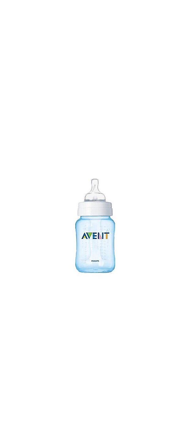 בקבוק האכלה קלאסיק כחול ללא בספינול 260 מ"ל +Avent 1M אוונט לבן בלבד