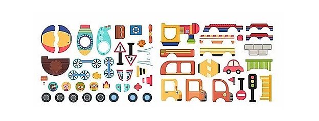 מארז יצירה במגנטים 57 חלקים, 8 כרטיסיות ומארקר מחיק - כלי רכב MIEREDU