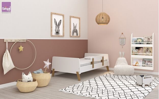מיטת מעבר מעוצבת מיוז פלוס Muze Plus עם מעקה נייד גדול ניתן להסרה - לבן סגל