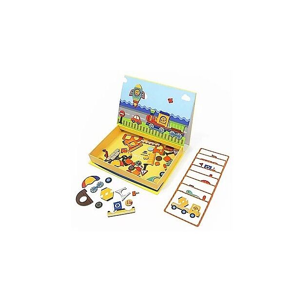 מארז יצירה במגנטים 57 חלקים, 8 כרטיסיות ומארקר מחיק - כלי רכב MIEREDU