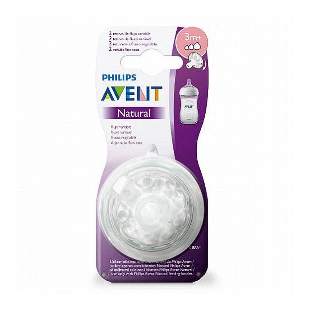 זוג פטמות לבקבוק נטורל זרימה מהירה 3M+ Avent