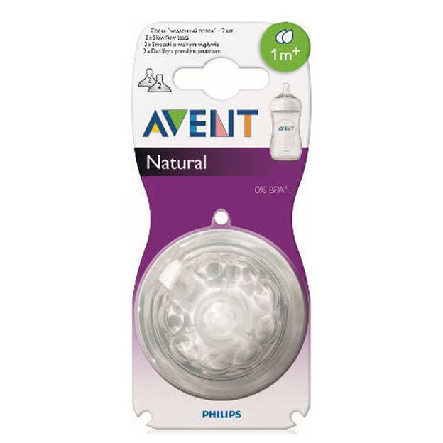 זוג פטמות לבקבוק נטורל זרימה בינונית 1M+ Avent