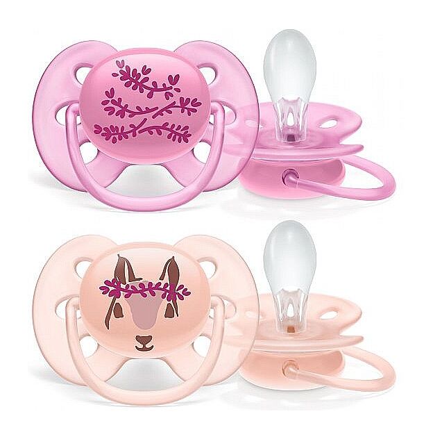 זוג מוצצי סיליקון לבנות 6-18 חודשים Avent Ultra Soft - עיצוב פרחים