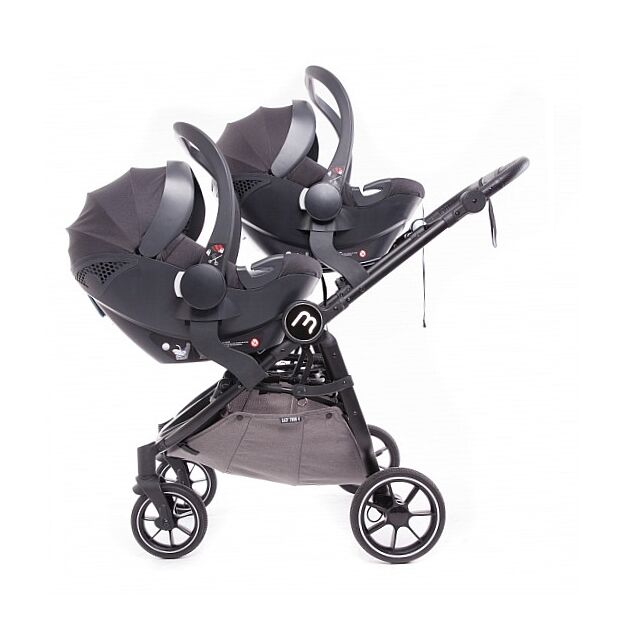 עגלת תאומים צרה בייבי מונסטרס Easy Twin 4 עם מדרך רגלים מכוונן (בד בסיס אפור) Baby Monsters
