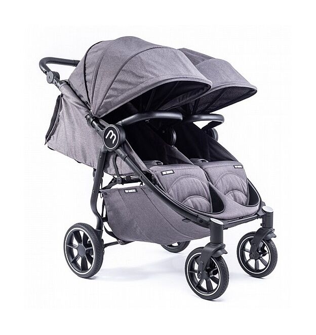 עגלת תאומים צרה בייבי מונסטרס Easy Twin 4 עם מדרך רגלים מכוונן (בד בסיס אפור) Baby Monsters