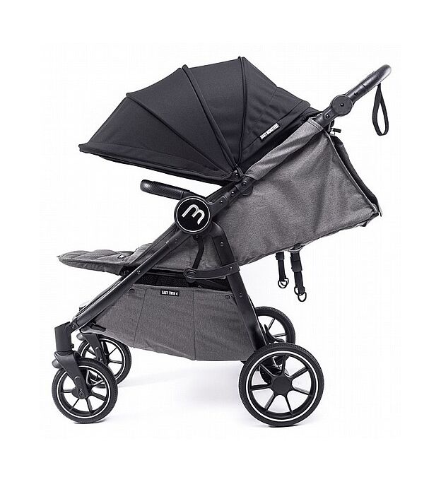 עגלת תאומים צרה בייבי מונסטרס Easy Twin 4 עם מדרך רגלים מכוונן (בד בסיס אפור) Baby Monsters