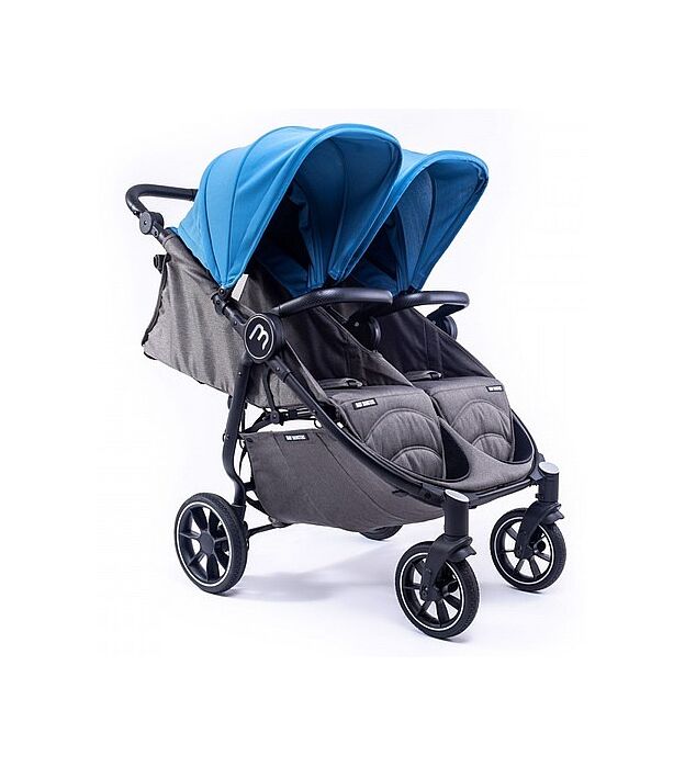 עגלת תאומים צרה בייבי מונסטרס Easy Twin 4 עם מדרך רגלים מכוונן (בד בסיס אפור) Baby Monsters