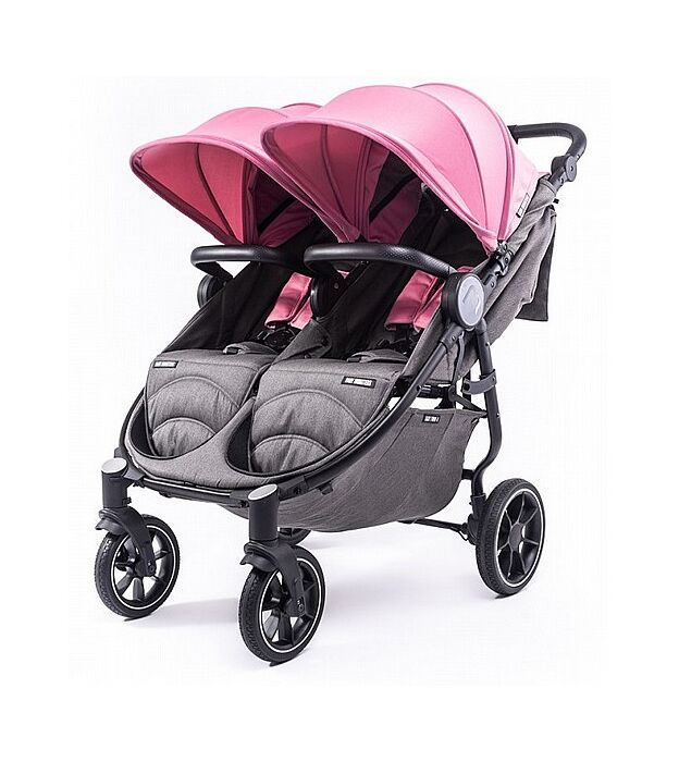 עגלת תאומים צרה בייבי מונסטרס Easy Twin 4 עם מדרך רגלים מכוונן (בד בסיס אפור) Baby Monsters