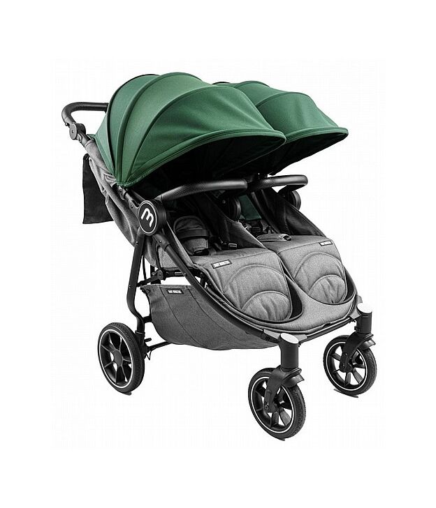 עגלת תאומים צרה בייבי מונסטרס Easy Twin 4 עם מדרך רגלים מכוונן (בד בסיס אפור) Baby Monsters