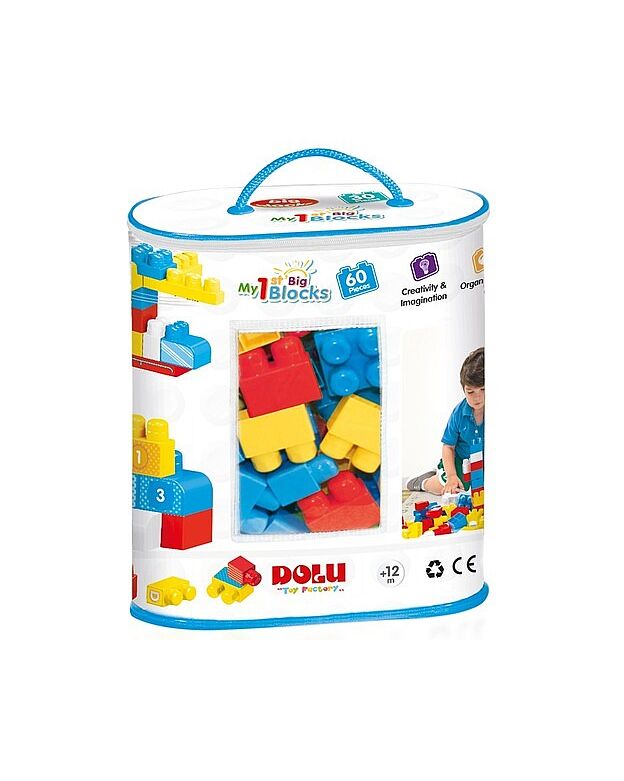 שק רב פעמי עם 60 לבני בניה גדולות וצבעוניות Dolu Toys